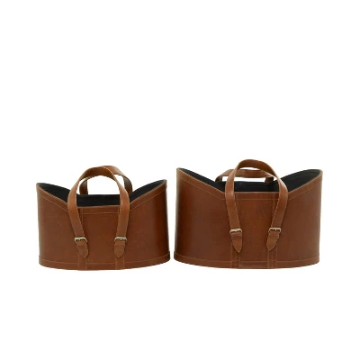 Set Of 2 Leather Storage Baskets - Olivia & May 2 Set Of 2 Leather Storage Baskets - Olivia & May - Image 2