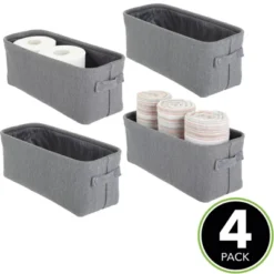 MDesign Cotton Fabric Bathroom Storage Organizer Bin, Tall, 4 Pack