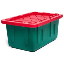 HOMZ 4415MXDC.02 Durabilt 15 Gallon Heavy Duty Impact Resistant Stackable Holiday Storage Tote With Snap-Fit Lid, Green/Red (2 Pack)