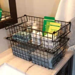 Set Of 2 Storage Bins - Basket Set For Toy, Kitchen, Closet, And Bathroom Storage - Medium Shelf Organizers With Handles By Home-Complete (Black) -IRIS Storage Deals Store GUEST 1eb9720c 0c99 4b66 acff 3ce25b003c74