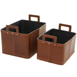 Set Of 2 Large Leather Storage Baskets Brown - Olivia & May -IRIS Storage Deals Store GUEST 1f84b079 38fd 418d 9836 a8a1a413aa43