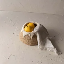 Woven Tapered Basket Jute & White Cotton Rope By Foreside Home & Garden