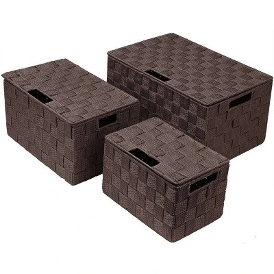 Sorbus 3pc Weave Stackable Basket Set Chocolate 1 Sorbus 3pc Weave Stackable Basket Set Chocolate