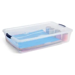 Rubbermaid Cleverstore 41 Quart Plastic Tote Container Bin With Latching Lid And Handles For Reusable, Stackable Home Office Storage, Clear (8 Pack)