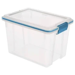 Sterilite 20 Quart Stackable Clear Plastic Storage Tote Container With Clear Gasket Latching Lid For Home And Office Organization, Clear