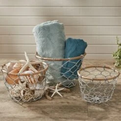 Park Designs Round Fishnet Wire And Wood Basket Set