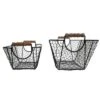 Set Of 2 Oblong Black Metal & Wood Baskets - Foreside Home & Garden