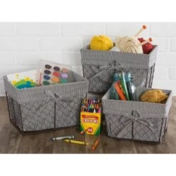 Design Imports Set Of 3 S Rustic Bronze Chicken Wire Ticking Stripe Liner Baskets Black/White -IRIS Storage Deals Store GUEST 2285719b 80e5 44e4 bb7f a2b5ca8037db