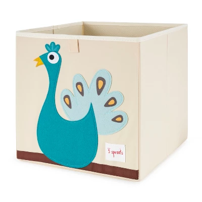 3 Sprouts Children's Large 13 Inch Foldable Fabric Storage Cube Box Panda Bear Toy Bin With Blue Peacock Toy Bin 2 3 Sprouts Children's Large 13 Inch Foldable Fabric Storage Cube Box Panda Bear Toy Bin With Blue Peacock Toy Bin - Image 2