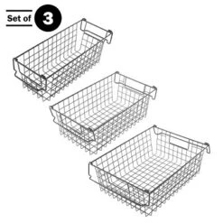 Set Of 3 Storage Bins - Basket Set For Toy, Kitchen, Closet, And Bathroom Storage - Small, Medium, And Large Shelf Organizers By Home-Complete (Black)