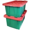 HOMZ 4415MXDC.02 Durabilt 15 Gallon Heavy Duty Impact Resistant Stackable Holiday Storage Tote With Snap-Fit Lid, Green/Red (4 Pack)