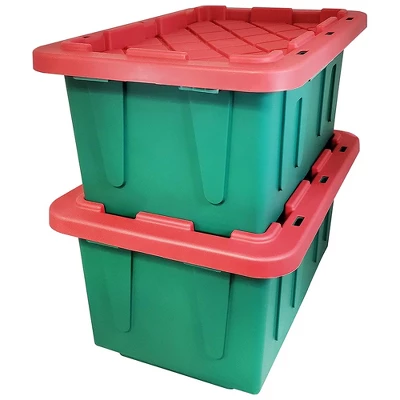 HOMZ 4415MXDC.02 Durabilt 15 Gallon Heavy Duty Impact Resistant Stackable Holiday Storage Tote With Snap-Fit Lid, Green/Red (4 Pack) 1 HOMZ 4415MXDC.02 Durabilt 15 Gallon Heavy Duty Impact Resistant Stackable Holiday Storage Tote With Snap-Fit Lid, Green/Red (4 Pack)