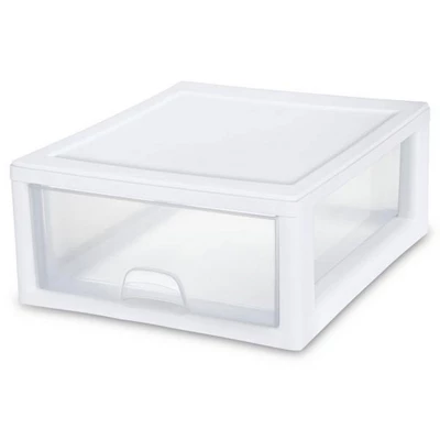 Sterilite 16 Quart Stackable Sturdy Plastic Storage Drawer Container For Home And Office Organization, Clear & White 1 Sterilite 16 Quart Stackable Sturdy Plastic Storage Drawer Container For Home And Office Organization, Clear & White
