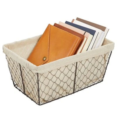 MDesign Medium Chicken Wire Storage Basket, Fabric Liner, 8 Pack, Bronze/Natural 7 MDesign Medium Chicken Wire Storage Basket, Fabric Liner, 8 Pack, Bronze/Natural - Image 7