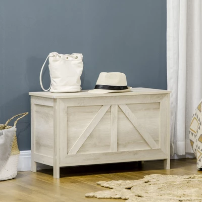 HOMCOM 19" Farmhouse Storage Chest, Lift Top Box Organizer With Safety Hinge To Open Up 150° For Bedroom, Entryway, Living Room, White 2 HOMCOM 19" Farmhouse Storage Chest, Lift Top Box Organizer With Safety Hinge To Open Up 150° For Bedroom, Entryway, Living Room, White - Image 2