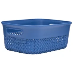 Life Story Lightweight Heavy Duty Storage Woven Basket 4 Quarts, Blue (14 Pack)