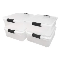 Homz 15.5 Qt Plastic Multipurpose Stackable Clear Storage Container Bins With Lid For Home Or Office Organization, Gray Latch (12 Pack)