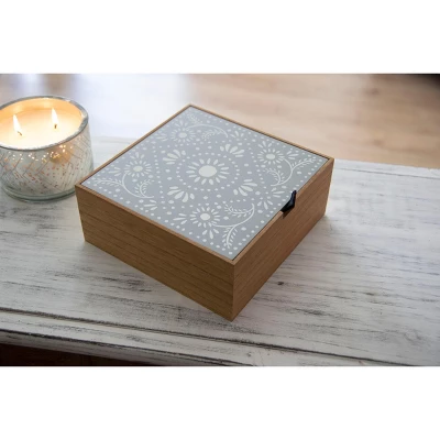 White Botanical 8x8" Lidded Decorative Wood Storage Box - Foreside Home & Garden 4 White Botanical 8x8" Lidded Decorative Wood Storage Box - Foreside Home & Garden - Image 4