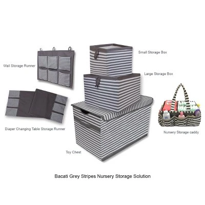 Bacati - Pin Stripes White/Gray Storage Box Large 4 Bacati - Pin Stripes White/Gray Storage Box Large - Image 4