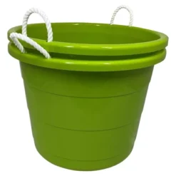 Homz 17 Gallon Indoor Outdoor Storage Bucket W/Rope Handles For Sports Equipment, Party Cooler, Gardening, Toys And Laundry, Bold Lime Green (2 Pack)