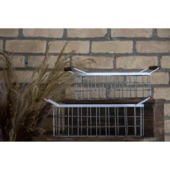 Set Of 2 Oblong Metal & Wood Handled Baskets - Foreside Home & Garden 12 Set Of 2 Oblong Metal & Wood Handled Baskets - Foreside Home & Garden -IRIS Storage Deals Store GUEST 2c21c829 bc17 4971 86c0 f3eb19e56219