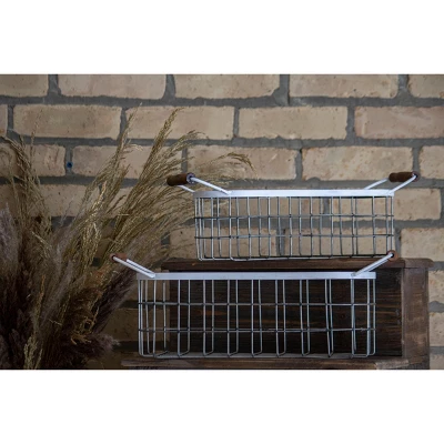 Set Of 2 Oblong Metal & Wood Handled Baskets - Foreside Home & Garden 6 Set Of 2 Oblong Metal & Wood Handled Baskets - Foreside Home & Garden - Image 6