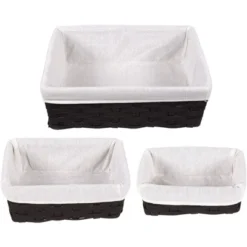 Juvale Wicker Nesting Baskets With Liners, Black Storage Organizers For Shelves (5 Piece Set)