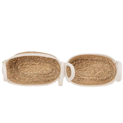 Set Of 2 Oblong Handled Baskets Seagrass & White Cotton Rope By Foreside Home & Garden 4 Set Of 2 Oblong Handled Baskets Seagrass & White Cotton Rope By Foreside Home & Garden - Image 4