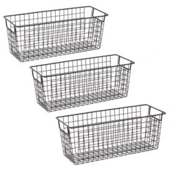 Farmlyn Creek 3 Pack Metal Wire Storage Baskets For Shelves, Pantry, Closet, Long Narrow Organizer Bin, Black, 16 X 6 X 6 In -IRIS Storage Deals Store GUEST 30af4469 f15d 42b6 9cbf c8f5d8b03490