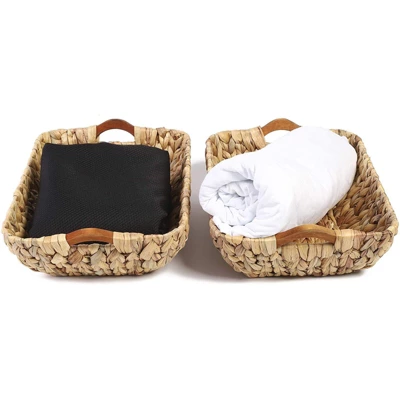 Juvale 2 Pack Natural Brown Hyacinth Storage Baskets With Wooden Handles For Shelves, Decorative Bathroom Organization, 14.5 X 10.5 X 4 In 3 Juvale 2 Pack Natural Brown Hyacinth Storage Baskets With Wooden Handles For Shelves, Decorative Bathroom Organization, 14.5 X 10.5 X 4 In - Image 3
