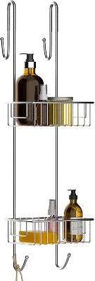 Bamodi 27" X 8" Stainless Steel Hanging Shower Caddy Shelf With Hooks - 2 Tier - Silver