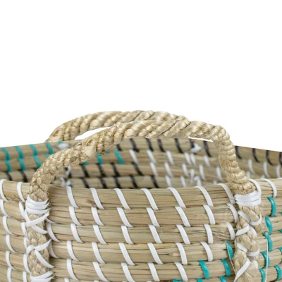 Northlight 14" Natural Woven Seagrass Basket With Teal, Black And White Accents 2 Northlight 14" Natural Woven Seagrass Basket With Teal, Black And White Accents - Image 2