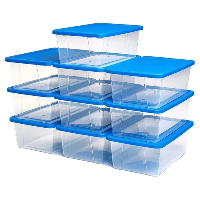 Homz Snaplock 6-Quart Plastic Multipurpose Stackable Storage Container Bins With Blue Latching Lid For Home And Office Organization, Clear (20 Pack) 1 Homz Snaplock 6-Quart Plastic Multipurpose Stackable Storage Container Bins With Blue Latching Lid For Home And Office Organization, Clear (20 Pack)