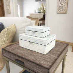Set Of 2 Shell Mosaic Patterned Wood Box White - Olivia & May -IRIS Storage Deals Store GUEST 3512f5e5 f353 4d2b 813f 5026060788a8