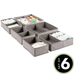 MDesign Fabric Baby + Kid Nursery/Playroom Divided Drawer Bin, 3 Pack, Linen/Tan