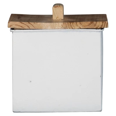 White Enamel Metal Lidded Decorative Storage Canister - Foreside Home & Garden 2 White Enamel Metal Lidded Decorative Storage Canister - Foreside Home & Garden - Image 2