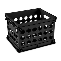 Sterilite Stackable Storage Organizer Mini Crate Set With Integrated Handles For Home, Office, Dorm, And Classroom Storage, Black, 12 Pack