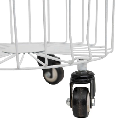 White Metal Rolling Basket - Foreside Home & Garden 3 White Metal Rolling Basket - Foreside Home & Garden - Image 3