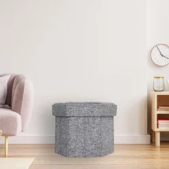 Vintiquewise Decorative Grey Foldable Hexagon Ottoman For Living Room, Bedroom, Dining, Playroom Or Office