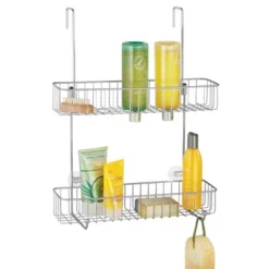 MDesign Wide Metal Over Door Hanging Shower Caddy, 2 Hooks And Baskets -IRIS Storage Deals Store GUEST 38864776 12b6 4d41 a744 e3fd27897146