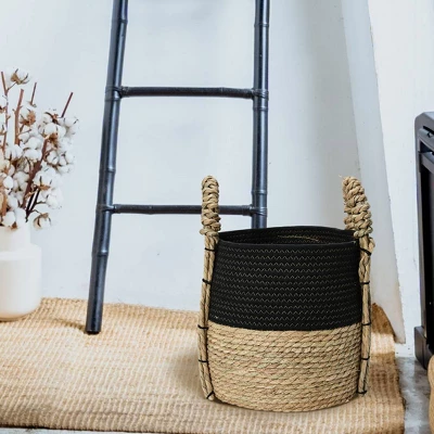 Household Essentials Terra Braid Grass Basket Black/Natural 1 Household Essentials Terra Braid Grass Basket Black/Natural