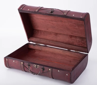 Vintiquewise Pirate Style Cherry Vintage Wooden Luggage With X Design 2 Vintiquewise Pirate Style Cherry Vintage Wooden Luggage With X Design - Image 2