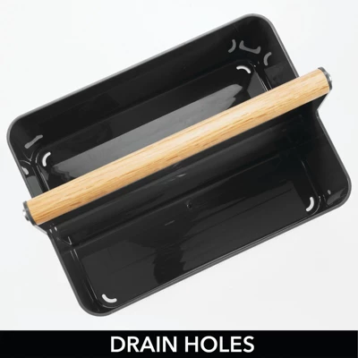 MDesign Plastic Tote, Divided Basket Bin With Wood Handle 3 MDesign Plastic Tote, Divided Basket Bin With Wood Handle - Image 3