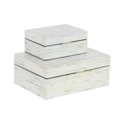 Set Of 2 Shell Mosaic Patterned Wood Box White - Olivia & May -IRIS Storage Deals Store GUEST 39b08634 c173 4d03 9b30 7295f4ebe103
