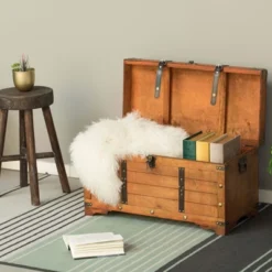 Vintiquewise Rustic Large Wooden Storage Trunk With Lockable Latch -IRIS Storage Deals Store GUEST 39d0103d 9429 4e38 b36d bc8ed5058a77