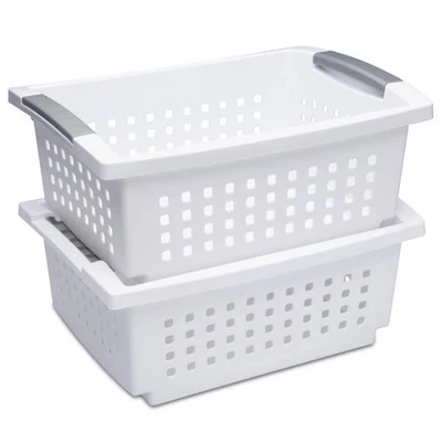 Sterilite Medium Size Plastic Stackable Storage Organizer Basket Bin For Home Countertops, Kitchen Cabinets, Pantries, Home Offices, White (10 Pack) 2 Sterilite Medium Size Plastic Stackable Storage Organizer Basket Bin For Home Countertops, Kitchen Cabinets, Pantries, Home Offices, White (10 Pack) - Image 2
