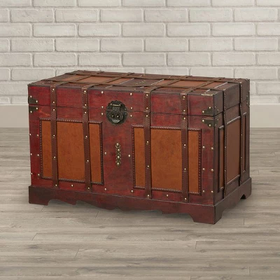 Vintiquewise Large Antique Style Steamer Trunk, Decorative Storage Box 3 Vintiquewise Large Antique Style Steamer Trunk, Decorative Storage Box - Image 3