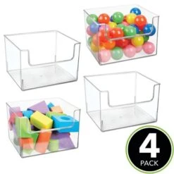 MDesign Open Front Plastic Storage Bin For Cube Furniture, 12" W, 4 Pack - Clear