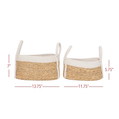 Set Of 2 Oblong Handled Baskets Seagrass & White Cotton Rope By Foreside Home & Garden 7 Set Of 2 Oblong Handled Baskets Seagrass & White Cotton Rope By Foreside Home & Garden - Image 7