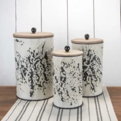 Set Of 3 Cream And Gray Floral Metal Decorative Storage Canisters - Foreside Home & Garden -IRIS Storage Deals Store GUEST 3d627eed 8fff 47a3 b08b 619f7ab2926d
